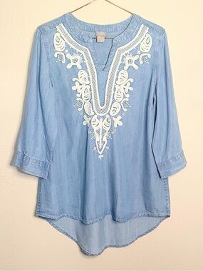 Chico’s Embroidered Lyocell Chambray Tunic Size 1